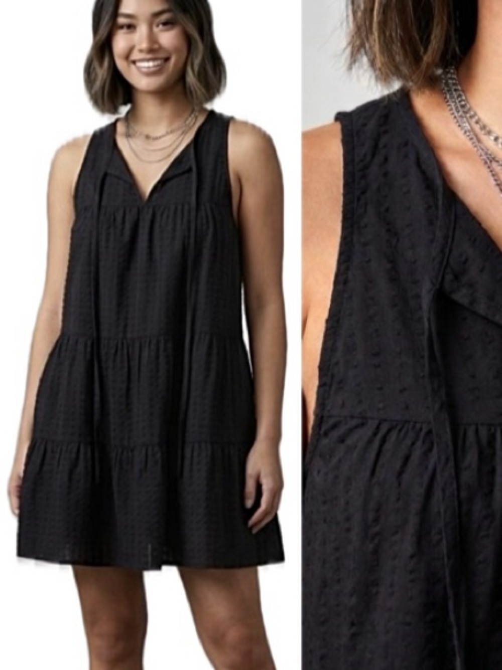 NWT Topshop Black Puckered Crinkled Striped Babydoll Tunic Tank Dress Size 2